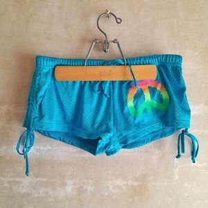 463a. blue vintage Exist low rise peace sign y2k athletic tie shorts, XL